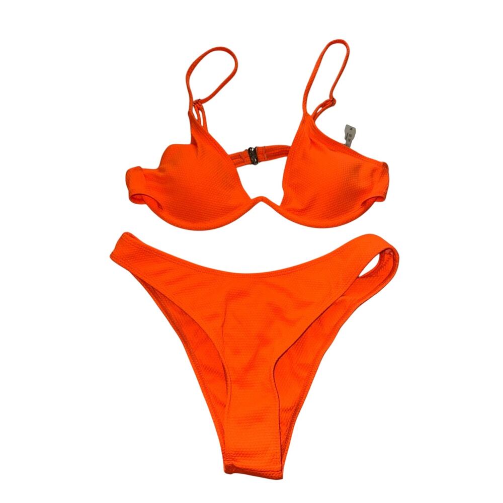 SHEIN Neon Orange Textured Underwire Bikini Set